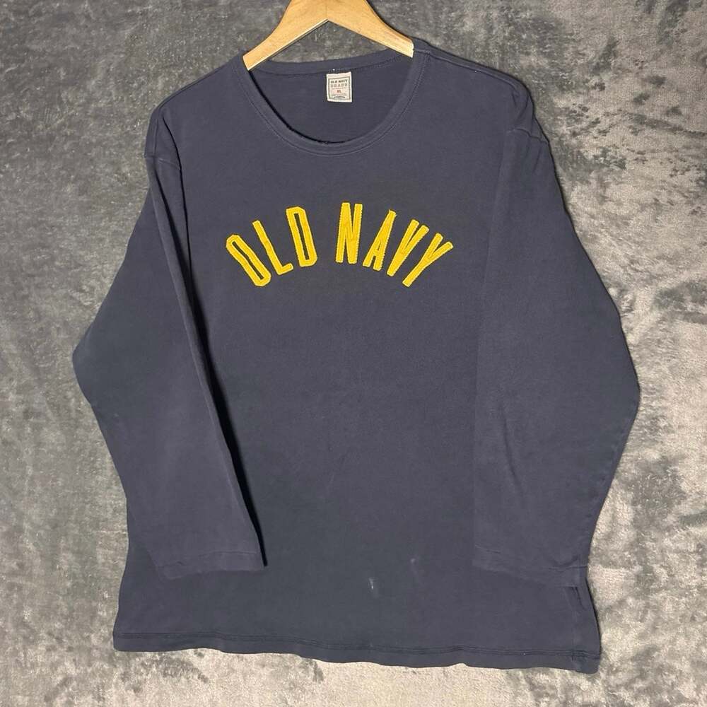 Vintage Old Navy Shirt Mens XL Navy Blue Long Sleeve Embroidered Spell Out 2004
